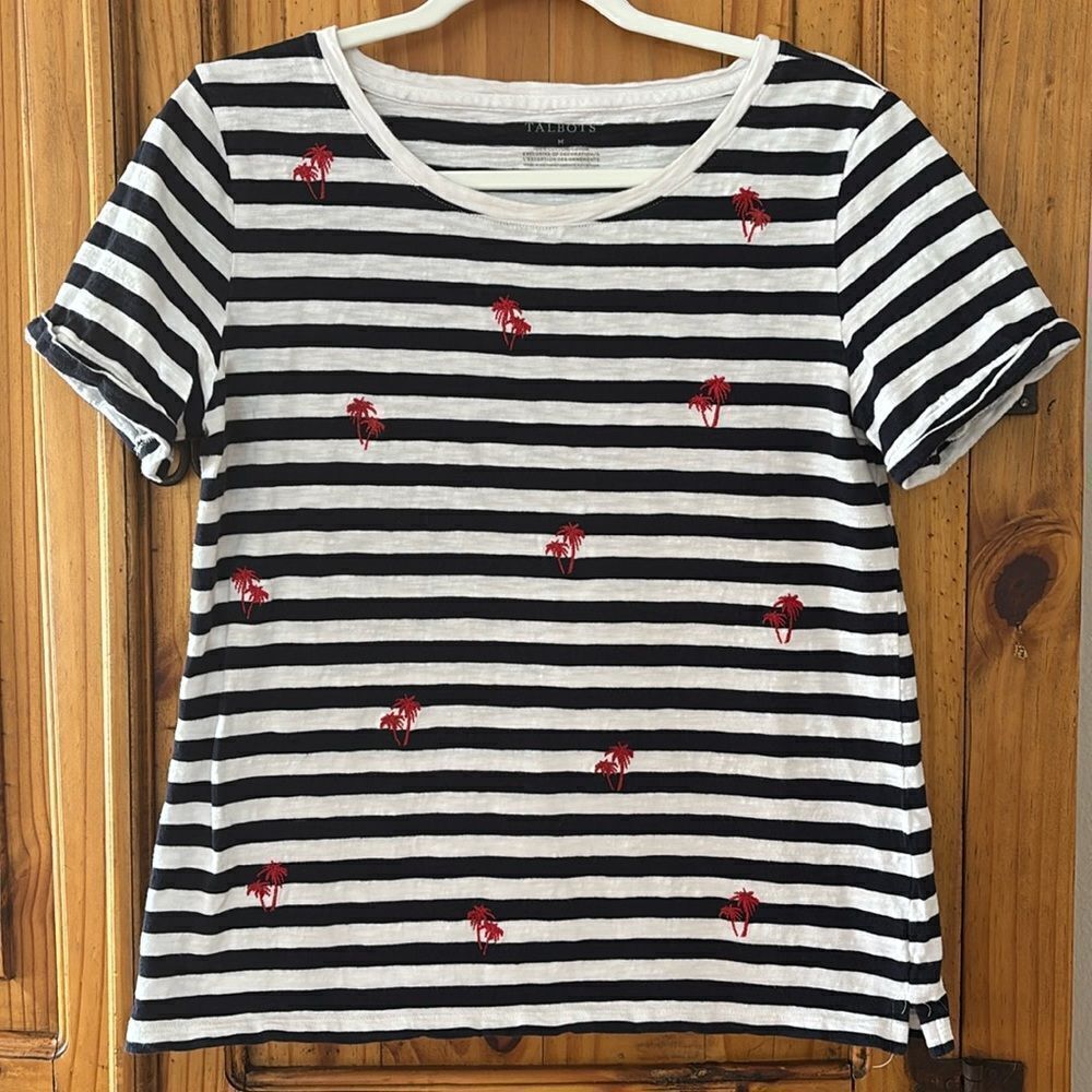***** 5 for $25 Talbots Striped Palm Tree Tee Shirt